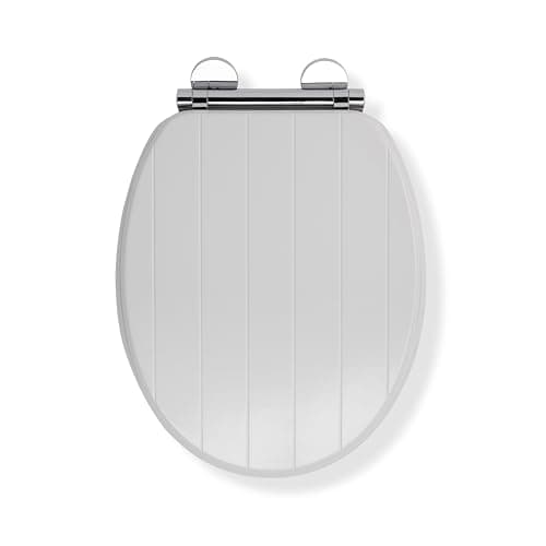 Image of Croydex Portland Soft Close Toilet Seat Tongue & Groove Design - Soft Close and Quick Release for Easy Cleaning and Flexi-Fix Adjustable Hinges with Top & Bottom Fix Hinge Fittings (White Wood)