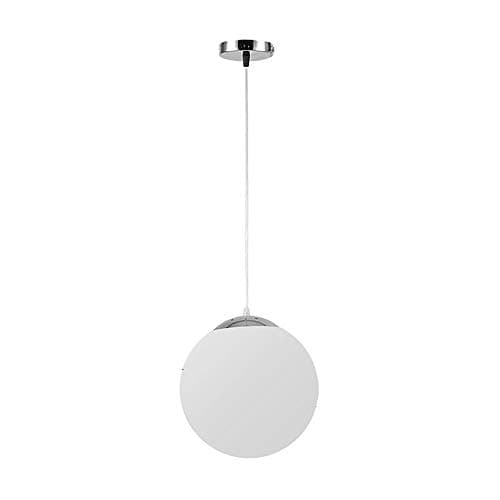 Image of RCYF E27 Modern Globe Pendant Light, Modern Milk White Opal Glass Ball Globe Ceiling Light Fitting for Kitchen Dining Room Bedroom (Silver, 20CM)