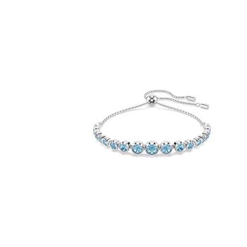 Image of Swarovski Imber Tennis Bracelet, Blue Round-Cut Crystals in a Rhodium-Finished Setting, Part of the Imber Collection