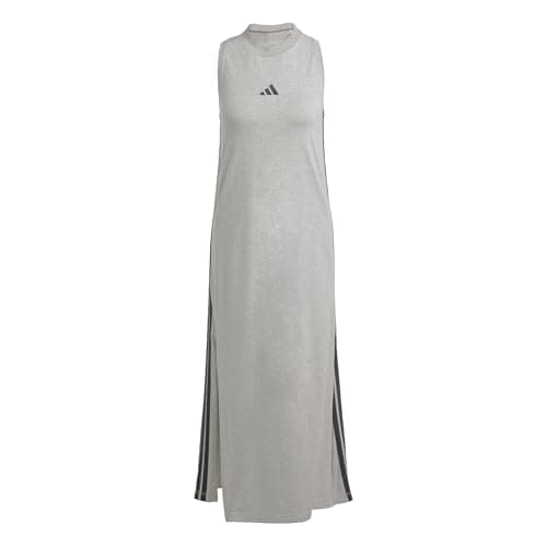 Image of adidas Women's Essentials 3-Stripes Long Racerback Dress, Medium Grey Heather/Black, M