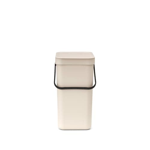 Image of Brabantia Sort & Go Waste Bin 12L (Soft Beige), Space-Efficient Plastic Recycle Container with Handle, Removable and Stay-Open Lid, Easy to Clean Kitchen Bin without Nooks and Rims
