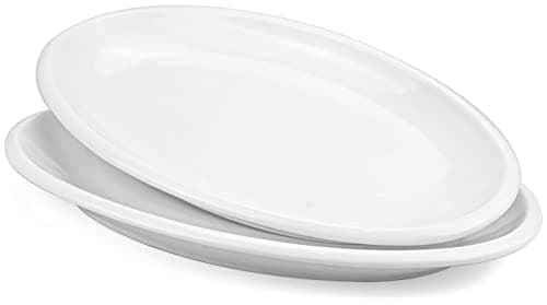 Image of Yesland 2 Pack 16"/40cm Porcelain Large Oval Serving Plates, White Oval Serving Platters Dishes for Serving Food, Appetizers, Dessert, Meat, Sushi, Fish, Party