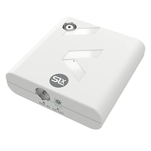 Image of SLx TV Signal Booster Aerial Amplifier, 4G and 5G Filter, 1 Output, 1 Way Compact Amplifier Booster Box for Indoor TV Aerial, HD TV/Freeview, Variable Gain Control, White