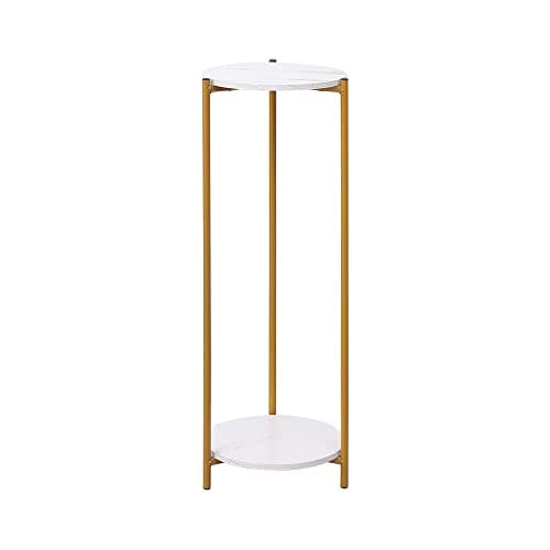 Image of PCGAGA Corner Table, 90cm Tall Plant Stand, Cake Stand, Side Table End Table for Living Room, White Marble-Like, 2 Shelves, Round