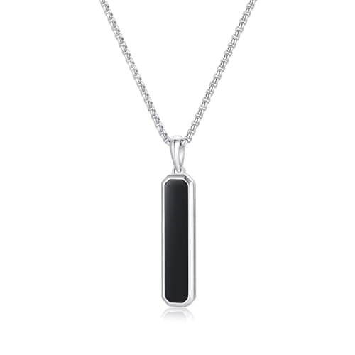 Image of GAVU Black Onyx Necklace for Men, Dog Tag Pendant Stainless Steel Necklace for Men 55cm
