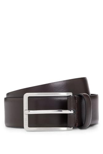 Image of BOSS Mens Erman-L Sz35 Italian-leather belt with engraved-logo buckle