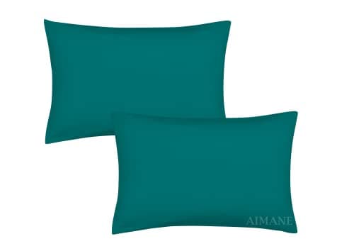 Image of AIMANE® Percale Pair of Housewife Pillowcases 50 x 75 CM Polycotton Easy Care Plain Dyed Pillowcases Envelope Closure (Teal, Housewife Pillowcases)