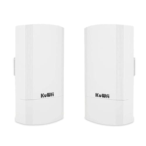 Image of KuWFi 900Mbps Wireless Bridge Kit, 5.8G Outdoor/Indoor Point to Point WiFi Bridge, 1KM Long Range WiFi Bridges, Ethernet Bridge with 24VPoE, 2RJ 45 Ethernet Port, for Garden, Starlink, Farm, 2 Pack