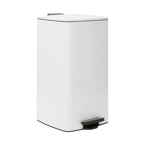 Image of Harbour Housewares 30L Square Pedal Bin – White Stainless Steel Kitchen Trash Can with Soft-Close Lid, Hands-Free Foot Pedal, Removable Inner Bucket & Rubbish Recycling Bin