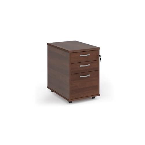 Image of Mr Office Tall mobile 3 drawer pedestal with silver handles 600mm deep, Walnut