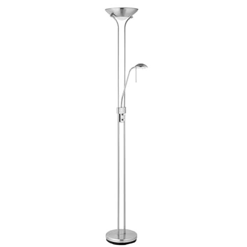 Image of National Lighting Mother and Child Uplighter Floor Lamp with Reading Light - Satin Chrome Finish Floor Lamps for Living Room R7s/G9 Bulbs (Not Included)