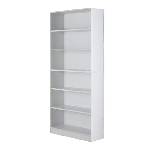Image of Home Source Large Bookcase, Tall Open Adjustable Shelves, Display Storage Cabinet, 6 Tier, White