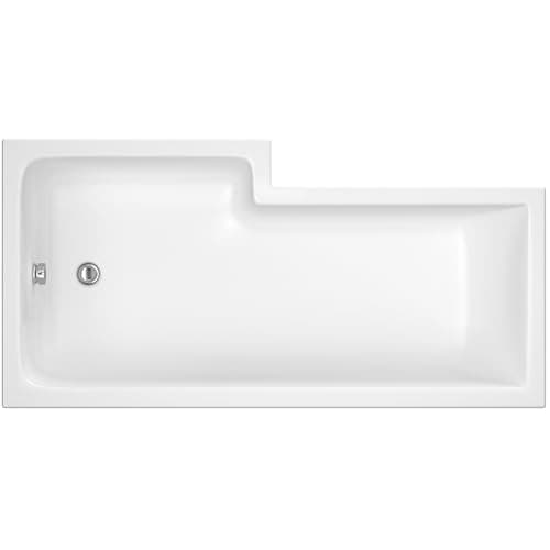Image of Balterley 1700 x 850mm L Shape Shower Bath with Legs & Overflow, Single Ended Gloss White Soaking Shower Bath, Acrylic Baths for Bathrooms, Right Hand Square with Wider End, Adjustable Leg Set (White)