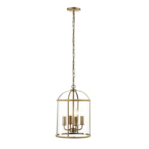 Image of Lewis Traditional Style Decorative Antique Brass Finish 4 Way Round Hanging Hall Ceiling Lantern Indoor Pendant Light Lighting