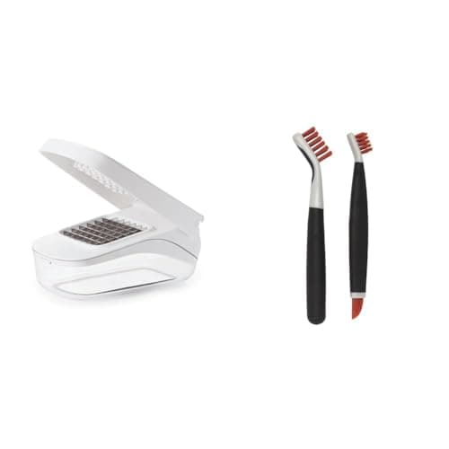 Image of OXO Good Grips Vegetable Chopper with Easy-Pour Opening, White, 10.7 x 26.2 x 16.5 cm & Good Grips Deep Clean Brush Set - Orange