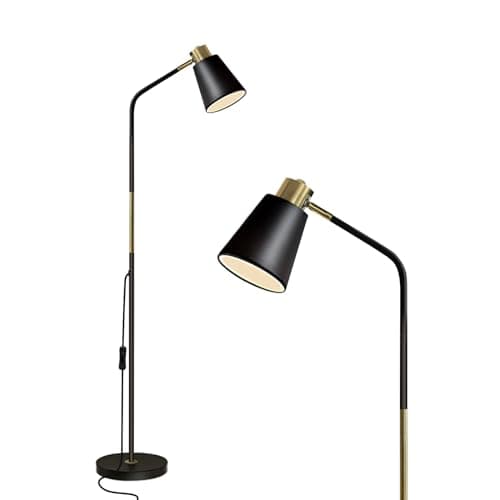 Image of Floor Lamp, Industrial Floor Lamps Corner Lamp Rustic Farmhouse Standing Lamp, Adjustable Metal Heads Indoor Task Lighting Reading Floor Lamps for Living Room, Bedroom, E27 Socket (Black)