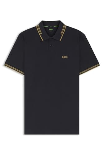 Image of BOSS Mens Polo Shirt Polo Shirt Short Sleeve Top Navy/Gold XL