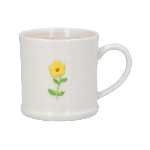 Image of Gisela Graham Stoneware Mini Mug with Embossed Yellow Flower, White, 7cm