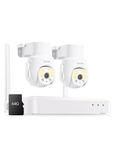 Image of ZOSI 5MP WiFi CCTV Camera System Outdoor Indoor, 2Pcs Wi-Fi 6 Wireless Pan/Tilt Security Cameras, 8CH 4K NVR with 64GB Local Storage, Human Auto Tracking, Color Night Vision, 2-Way Audio, Siren Alarm