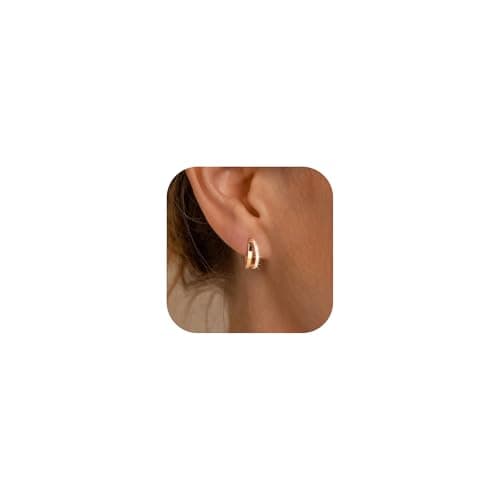 Image of Tewiky Chunky Hoop Earrings for Women Trendy 14K Gold Plated Hypoallergenic Lightweight Huggie Earring Dainty Double Hoops Earrings for Women