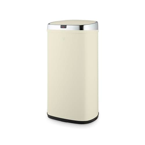 Image of Swan Townhouse Square Sensor Bin with Hands Free Opening Using Motion Sensor Technology, Bin Liner Retainer Ring, Steel Body, Large 42L Capacity, Cream