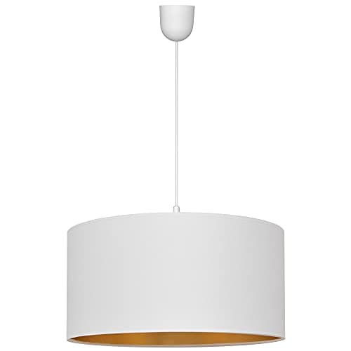 Image of Helam Alba Cylindrical Pendant Ceiling Light White, Gold 40cm
