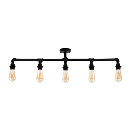 Image of MiniSun | Industrial Style 5 Way Satin Black Pipework Bar Ceiling Light | Ceiling Lighting, Home Décor & Improvement Essential | Mains Wired