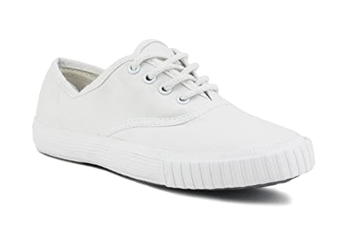 Image of DEK Boys Girls Unisex Canvas Lace Up PE Pumps Sports Back to School Uniform Trainers Plimsolls (White, UK 10)