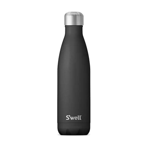 Image of S’Well Stainless Steel 17oz Water Bottle, Onyx Black, Triple-Layer Vacuum Insulated for 36 Hours Cold, 18 Hours Hot, BPA-Free, Durable and Portable