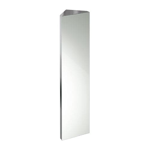 Image of iBathUK Storvue Wall Mounted Corner Bathroom Mirror Cabinet Single Door, Frameless Triangular Silver Mirror, Magnetic Catch, Modern Bathroom Storage, Polished Stainless Steel, 300x1200mm