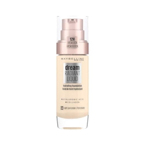 Image of Maybelline Foundation, Dream Radiant Liquid Hydrating Foundation With Hyaluronic Acid And Collagen - Lightweight, Medium Coverage Up To 12 Hour Hydration, 04 Light Porcelain