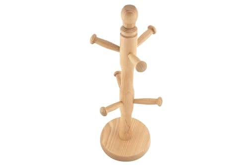 Image of apollo THE HOUSEWARES BRAND Beech Mug Tree, Cup Stand, Tea and Coffee, Natural Wood, Holds 6 Mugs, Natural
