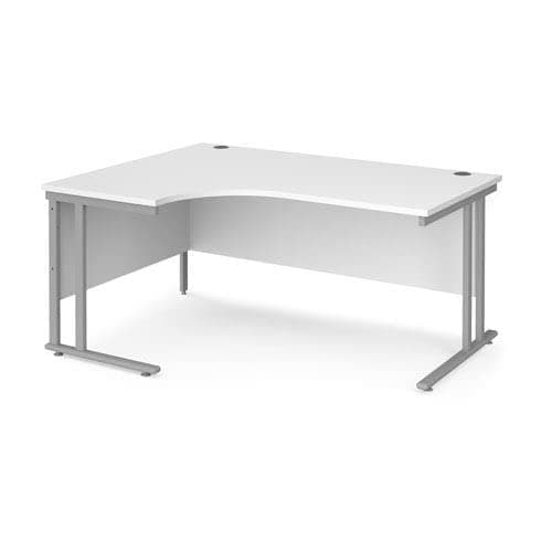 Image of Office Monster Cooper left hand ergonomic desk 1600mm wide - silver cantilever leg frame, white top