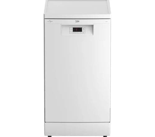 Image of Beko Pro BDFS16031W Slimline Dishwasher 10 Place Settings 45cm Freestanding White A++ Energy Quick Wash LED Display Adjustable Baskets Compact Space Saving Design