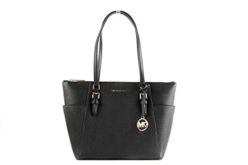 Image of Michael Kors Charlotte Saffiano Leather Large Top Zip Tote - Black