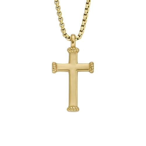 Image of Fossil Men's All Stacked Up Gold-Tone Stainless Steel Pendant Necklace, JF04701710