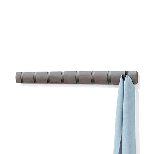 Image of Umbra Flip Wall-Mounted Coat Rack with 8 Hooks – Modern, Space-Saving Storage for Hats, Jackets, Bags, Entryway, Mudroom, Closet, Bathroom, Bedroom – Grey/Pewter