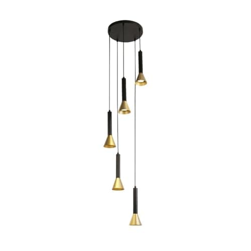 Image of Searchlight Signal 5 Light Multi,Drop Pendant Black, Gold Metal