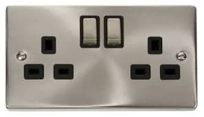 Image of Click Deco VPSC536BK Satin Chrome 2 Gang Switched Socket Black Insert …