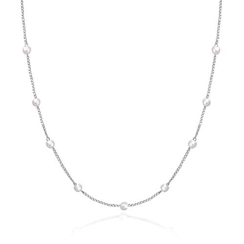 Image of KissYan Gold Choker Necklaces for Women, 14K White Gold Station Necklace Silver Dainty Diamond Cubic Zirconia Pearl Moon and Stars Chain Adjustable Trendy Simple Sparkle Chic Fashion Jewelry Gifts
