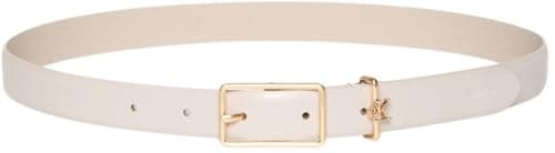 Image of Calvin Klein Women's Square Buckle Loop 2.5 cm Belt with Logo, Off-White (Chateau/Ck Light Gold), 43.3 inches