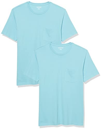 Image of Amazon Essentials Men's Short-Sleeve Crewneck Pocket T-Shirts, Pack of 2, Light Blue, L