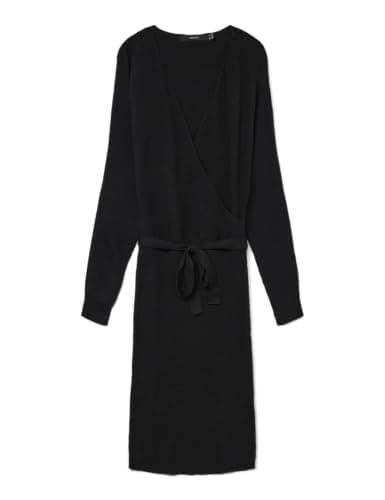 Image of VERO Moda Womens Vmhollyrem Ls V-Neck Ga Noos Dress, Black, M UK
