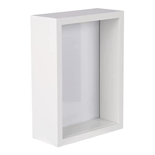 Image of Nicola Spring 3D Shadow Box Photo Frame - 5 x 7 (12 x 17cm) - Pack of 1 - White 3D Photo Picture Frame Deep Box Portrait Display Case for Crafts, Keepsakes, Wedding, Graduation