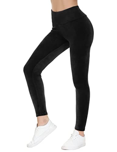 Image of COZZIPLUS Ladies Velour High Waist Buttery Soft Velvet Stretchy Leggings, Black, M