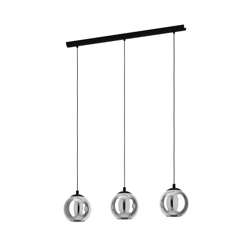 Image of Eglo Pendant Lighting Ariscani, Ceiling Light Fitting with 3 Shades, Hanging lamp for Dining Room Made of Black Metal and Smoked Glass in Transparent Black, E27 Socket, 30.1“