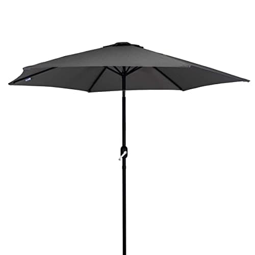Image of CHARLES BENTLEY Outdoor, Garden, Metal, Patio, Large Umbrella Parasol With Crank & Tilt, 38mm Pole, Grey, Waterproof, Sunshade, Free Standing, Tilt Function, Crank Winding System, Steel (235.5x270cm)