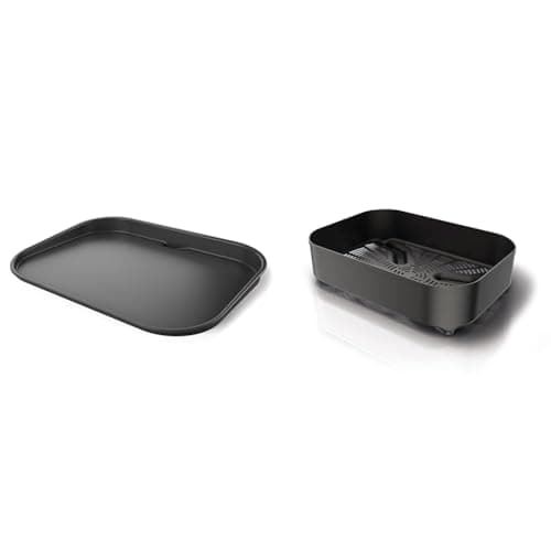 Image of Ninja Woodfire Flat Plate, Compatible with Ninja Woodfire Electric BBQ Grill (OG700 Series), Ceramic Coating, Non-Stick + NinjaWoodfire Combo Crisper Basket, Half-Width Air Fry Basket