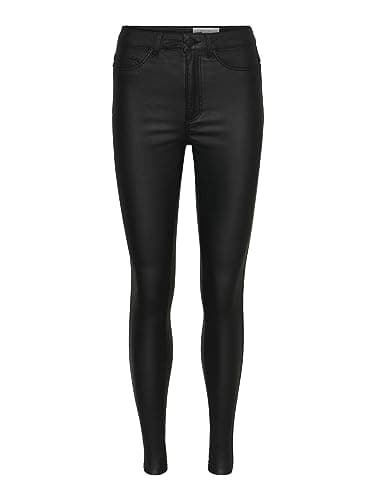 Image of Noisy May Womens Nmcallie Hw Skinny Coated Pants Noos Trouser, Black Coated, XS UK