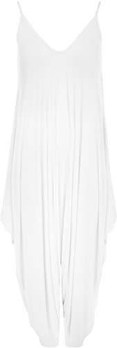 Image of WearAll Women's Lagenlook Strappy Baggy Harem Jumpsuit Dress Top Playsuit Cami - White - One Size